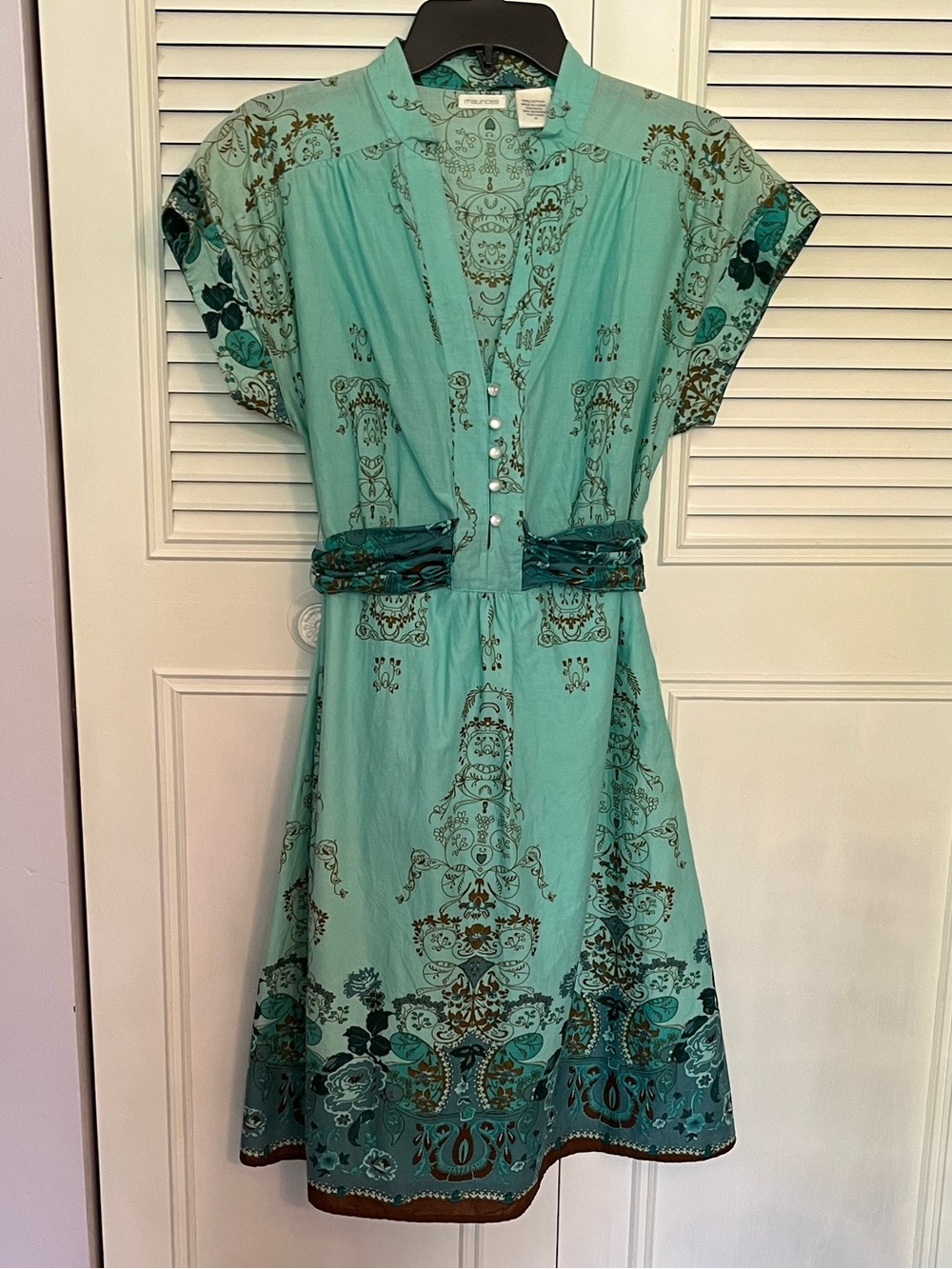 Maurices Teal and Brown 100% Cotton Midi Dress Sz M